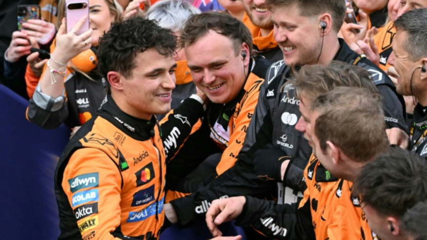 Lando Norris celebrates with McLaren team in Australian Grand Prix