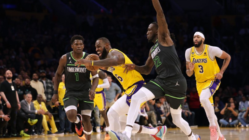 LeBron James and Anthony Davis - Minnesota Timberwolves v Los Angeles Lakers - Play-In Tournament
