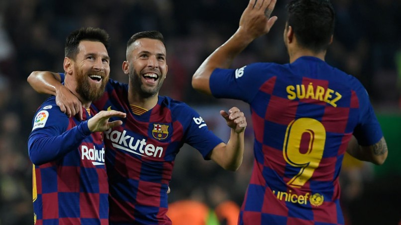 LIONEL MESSI, JORDI ALBA, LUIS SUAREZ - FBL-ESP-LIGA-BARCELONA-VALLADOLID