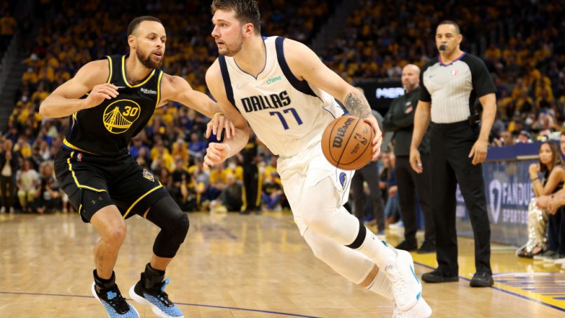 Stephen Curry and Luka Doncic - Dallas Mavericks v Golden State Warriors - Game Five