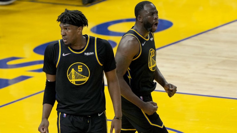 Kevon Looney and Draymond Green - Dallas Mavericks v Golden State Warriors - Game One