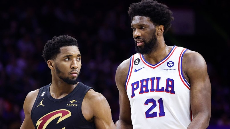 Donovan Mitchell and Joel Embiid - Cleveland Cavaliers v Philadelphia 76ers