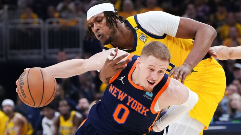 Donte DiVincenzo and Myles TurnerNew York Knicks v Indiana Pacers - Game Four