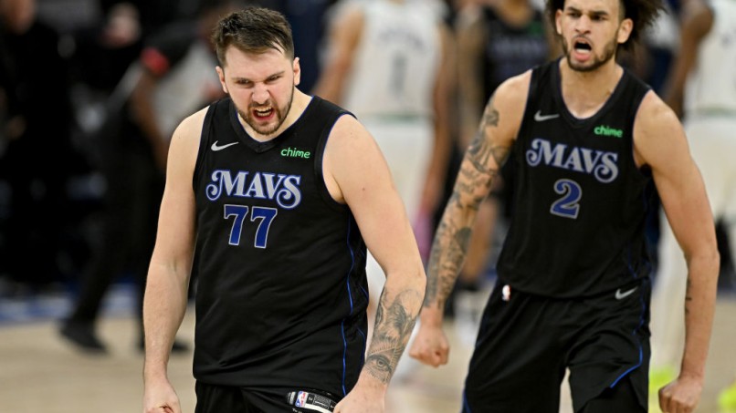 Luka Doncic and Dereck Lively II - Dallas Mavericks v Minnesota Timberwolves - Game Two